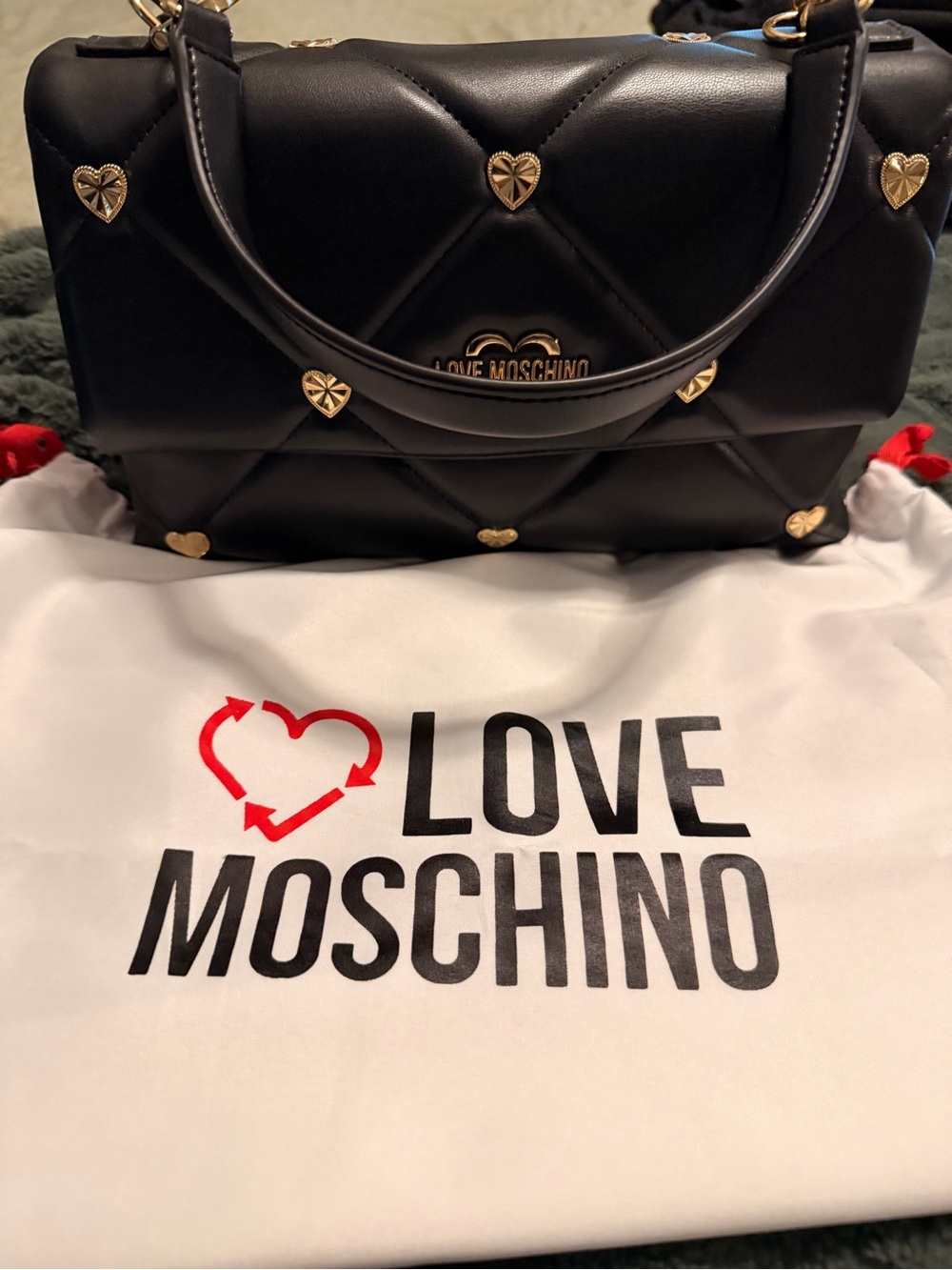 Love Moschino Black Quilted Satchel with Gold Heart Hardware